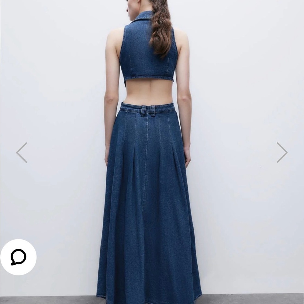 Denim Maxi Dress with Cutouts and Front Slit - Blue - Picture 7 of 9